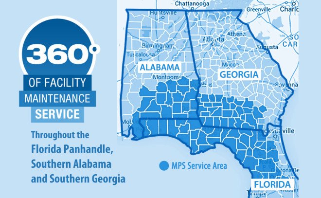 MPS offers 360 degrees of facility maintenance service and repair to many areas in Florida, Alabama and Georgia.